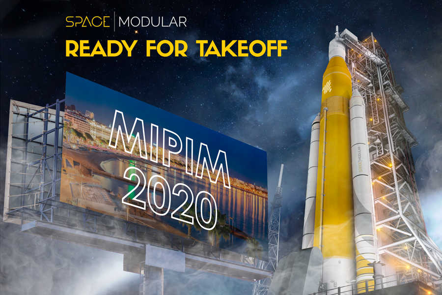 Space Modular MIPIM 2020 prmotional graphic design by Purple Llama